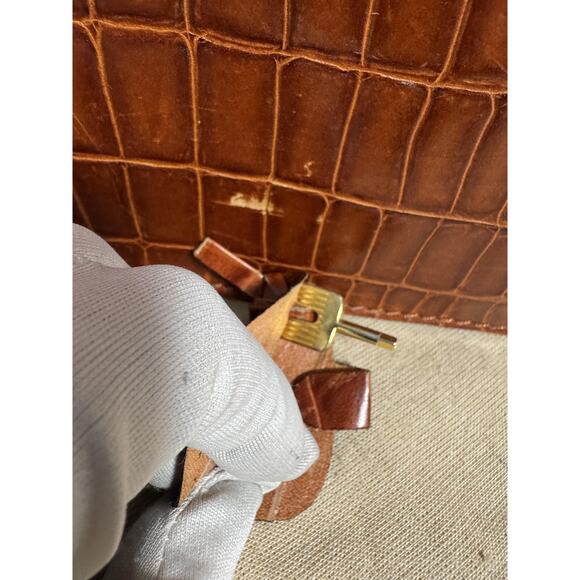 Marco Tadini Croc Embossed Leather Doctor Bag Brown Briefcase Key Made in Italy - Picture 11 of 16